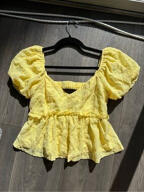Trixxi Yellow Puff-Sleeve Peplum Top
